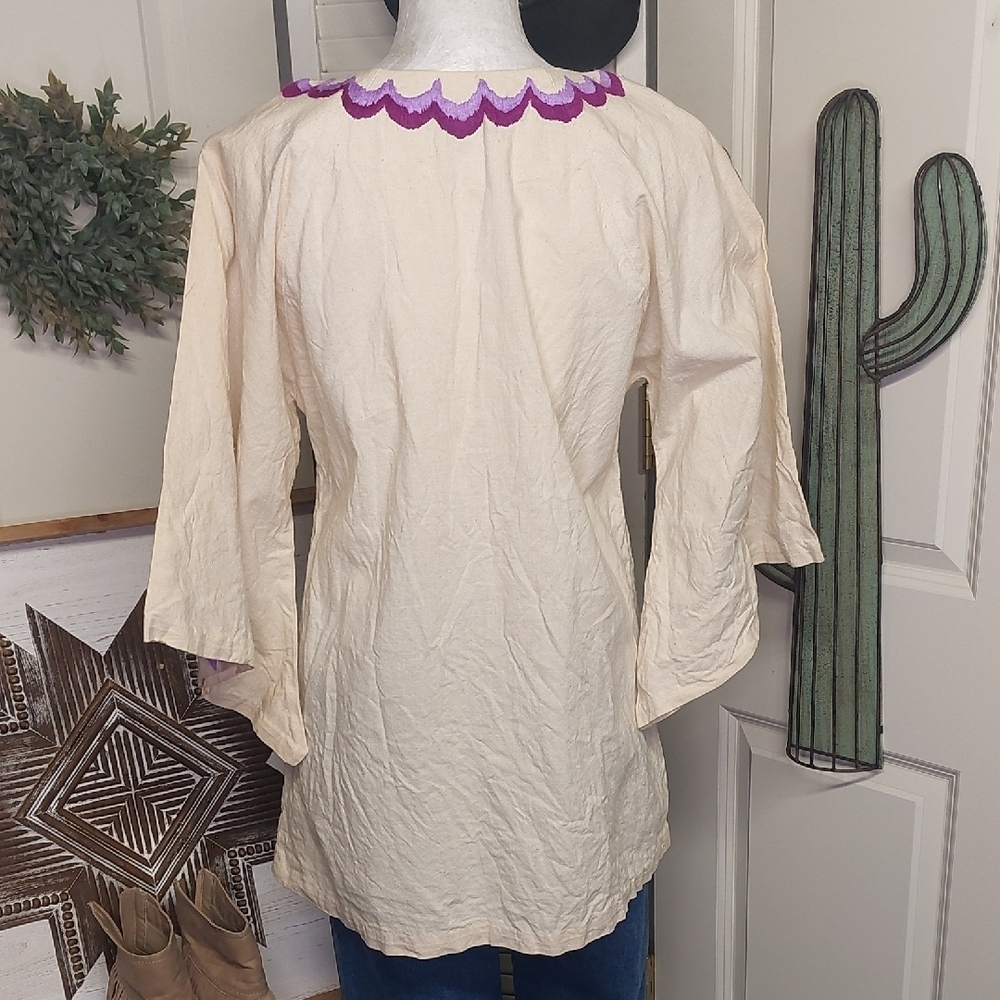 Vintage 70s Peacock Tunic, Purple, Angel Wing, Hippie, Boho - Picture 11 of 16